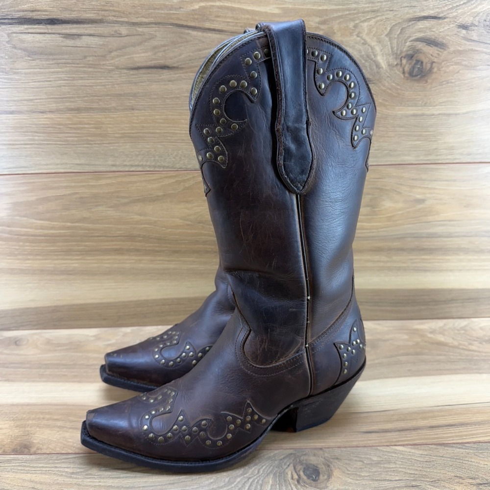 Cavenders Western Boots 6.5 B Womens Brown Leather‎ Studded Snip Toe